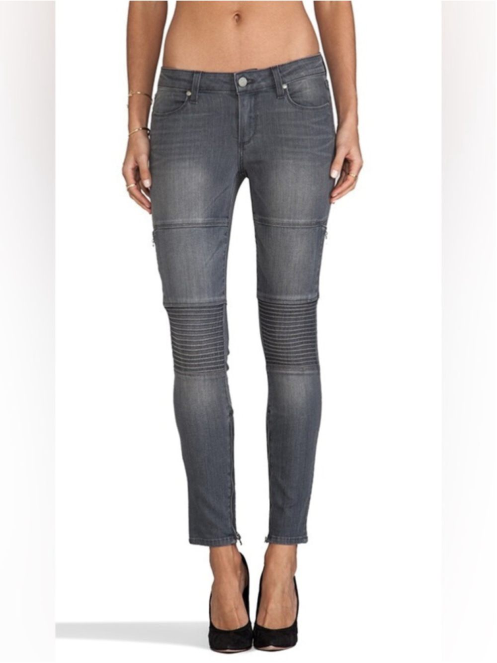 PAIGE Denim Demi Gray Moto Ankle Hart Zip Skinny Jeans Size 28